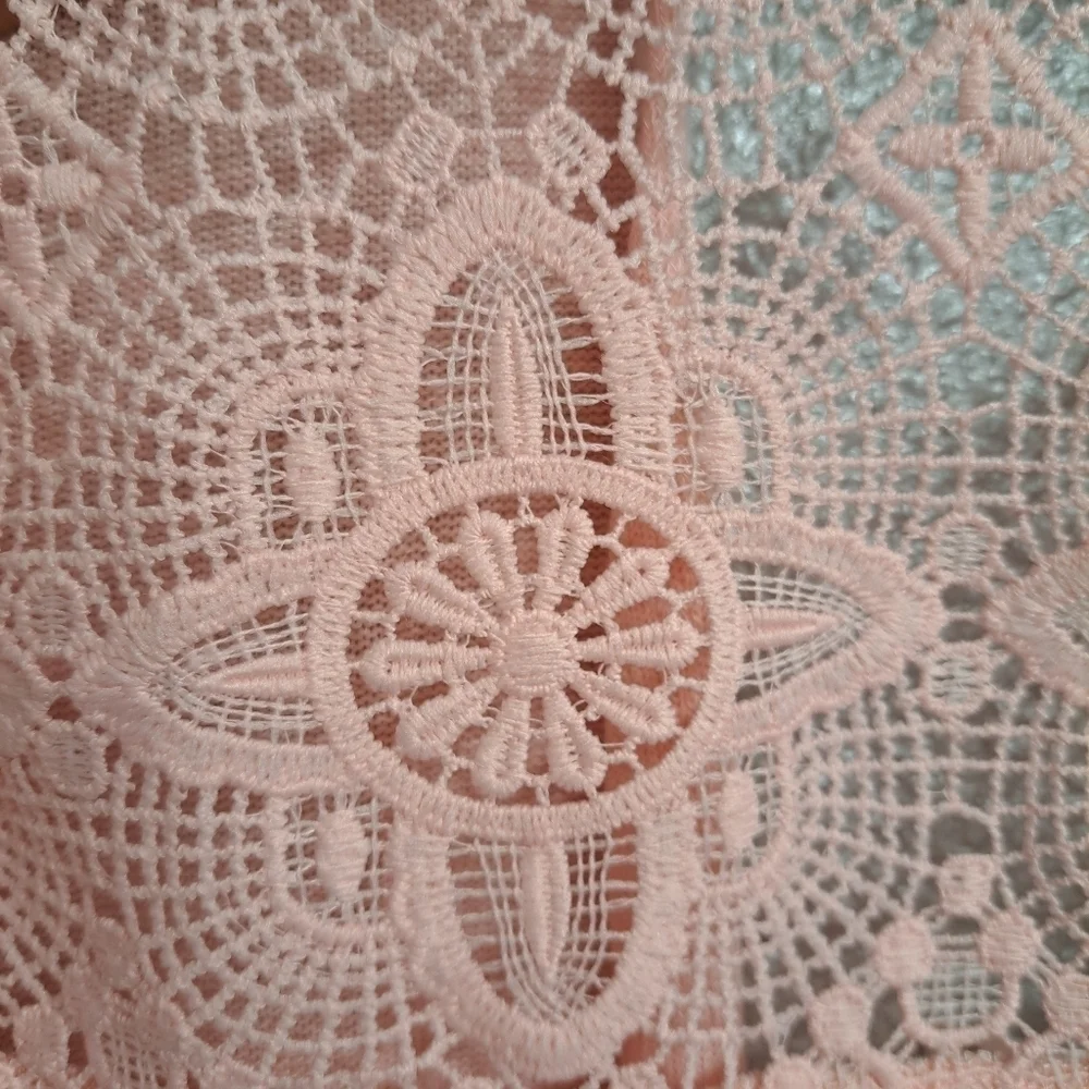 Pink Open Face Cardigan With Crocheted Shoulders